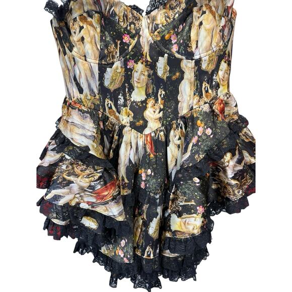 NWT Selkie Primavera Liaisons Mini Dress 2XL Silk-Feel Art Print Ruffle Hem - Picture 6 of 11